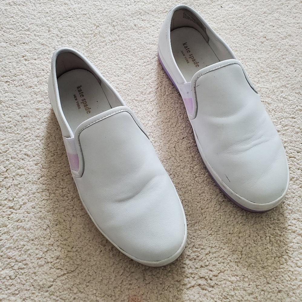 Kate Spade White/Lilac Purple Slip-on Leather Sandy Sneakers sz8